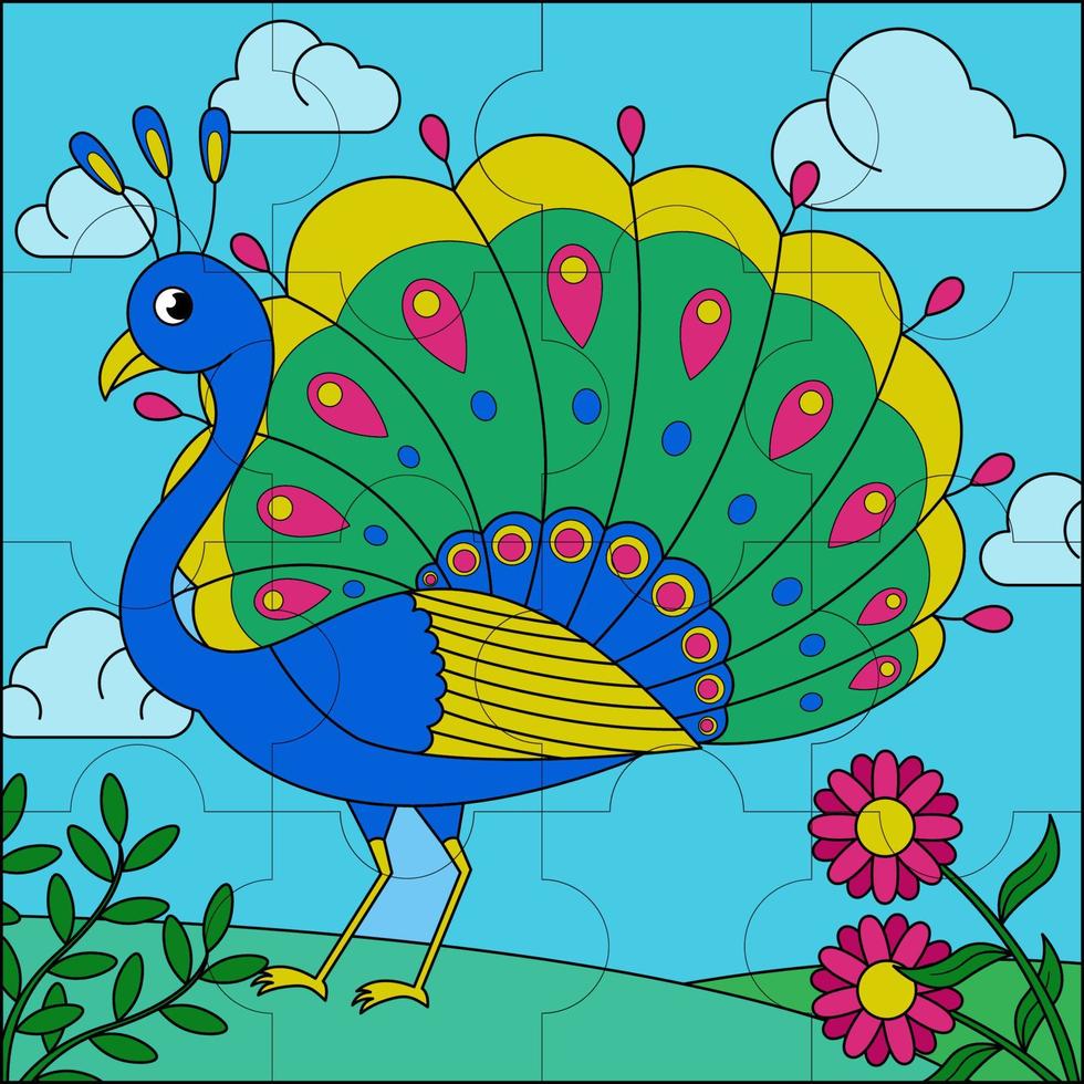 Beautiful peacock suitable for children's puzzle vector illustration