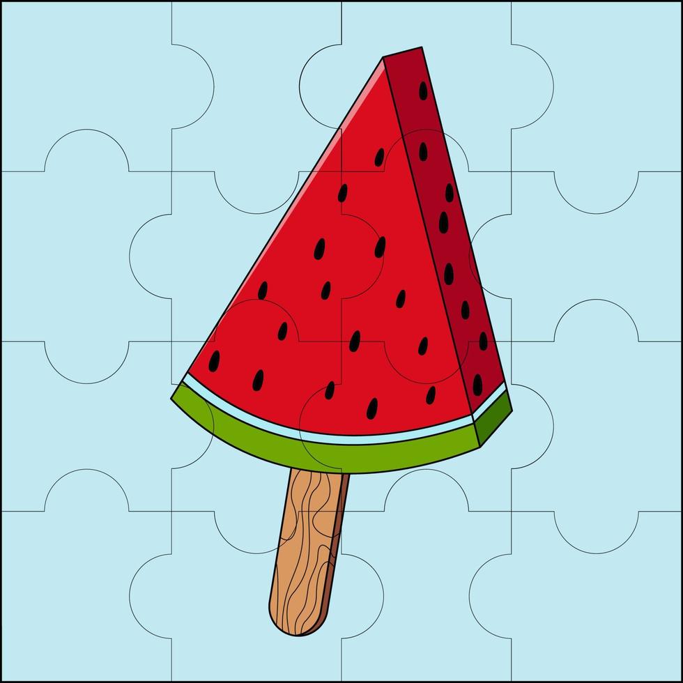 helado de sandía adecuado para la ilustración de vector de rompecabezas infantil