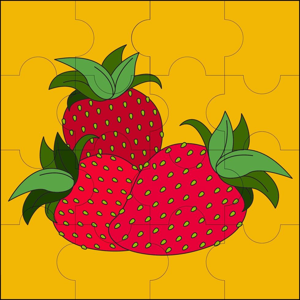 fruta de fresa adecuada para la ilustración de vector de rompecabezas infantil