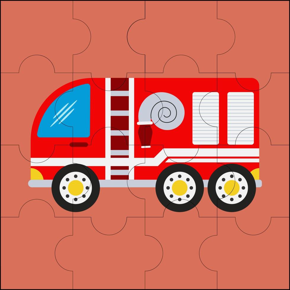 Fire truck or fire engine suitable for children's puzzle vector illustration