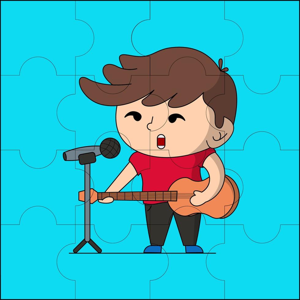 Cute boy singing while playing guitar suitable for children's puzzle vector illustration