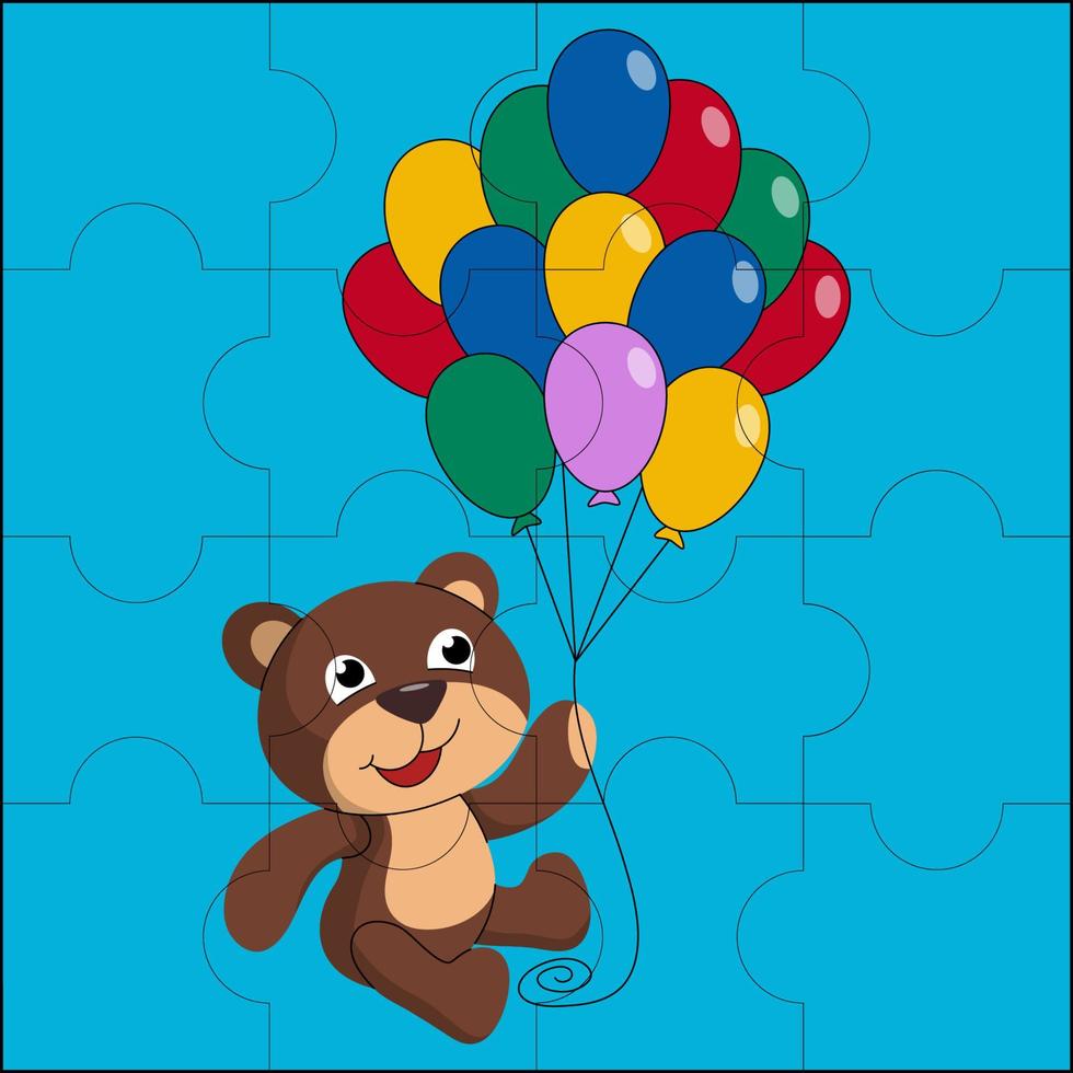 lindo oso sosteniendo globos de colores adecuados para la ilustración de vector de rompecabezas de niños
