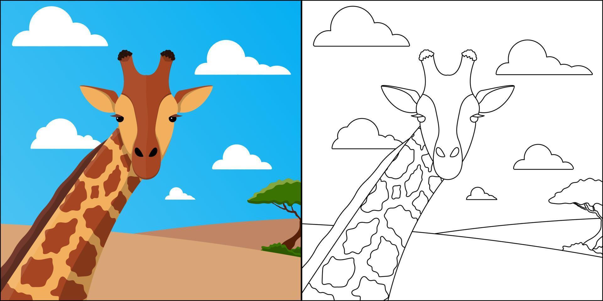 Giraffe in the desert suitable for children's coloring page vector illustration