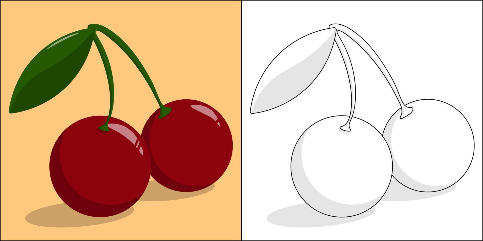 cereza adecuada para la ilustración de vector de página para colorear de niños