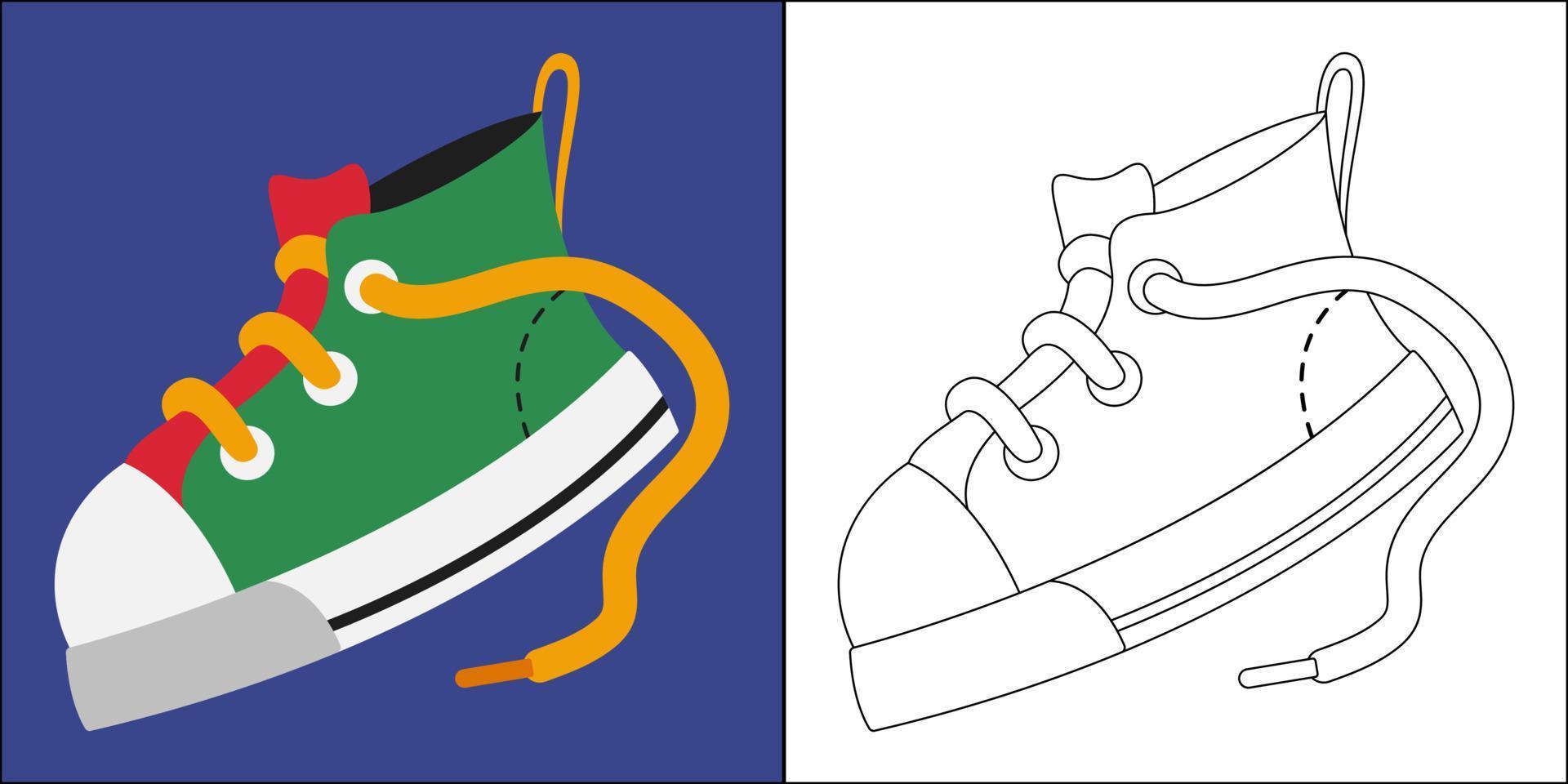 lindos zapatos para niños adecuados para la ilustración de vector de página para colorear de niños