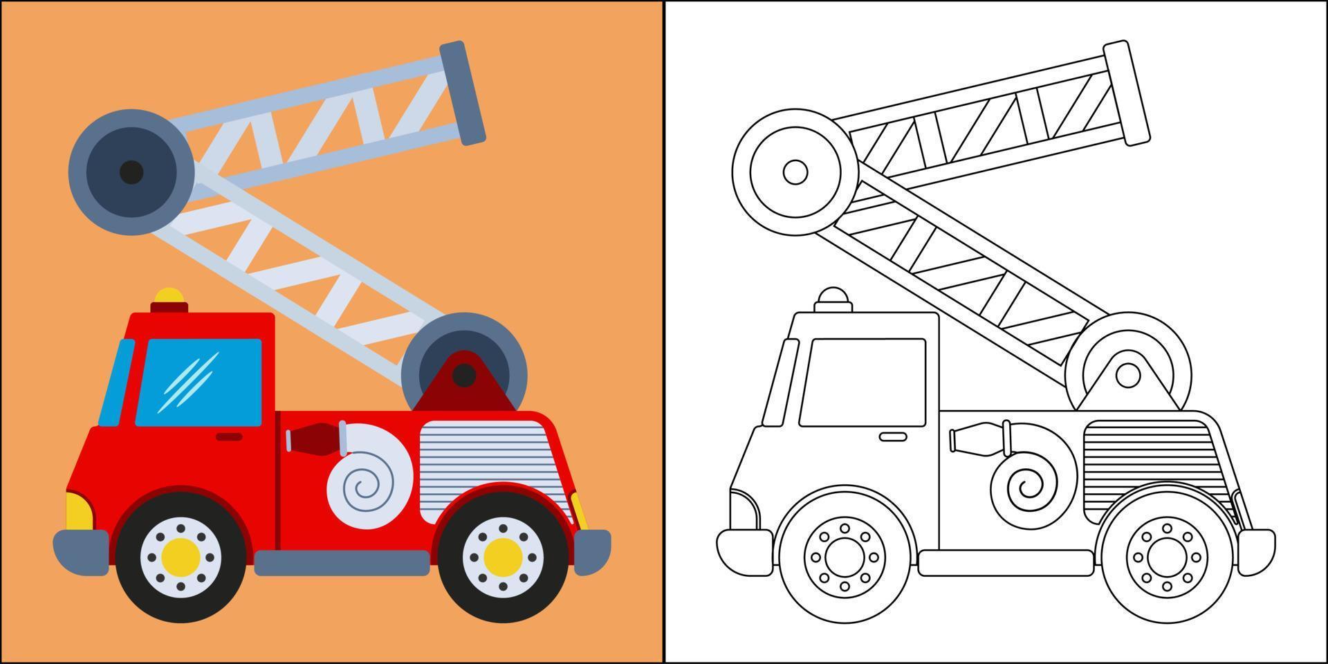 camión de bomberos o camión de bomberos adecuado para la ilustración de vector de página de color de los niños