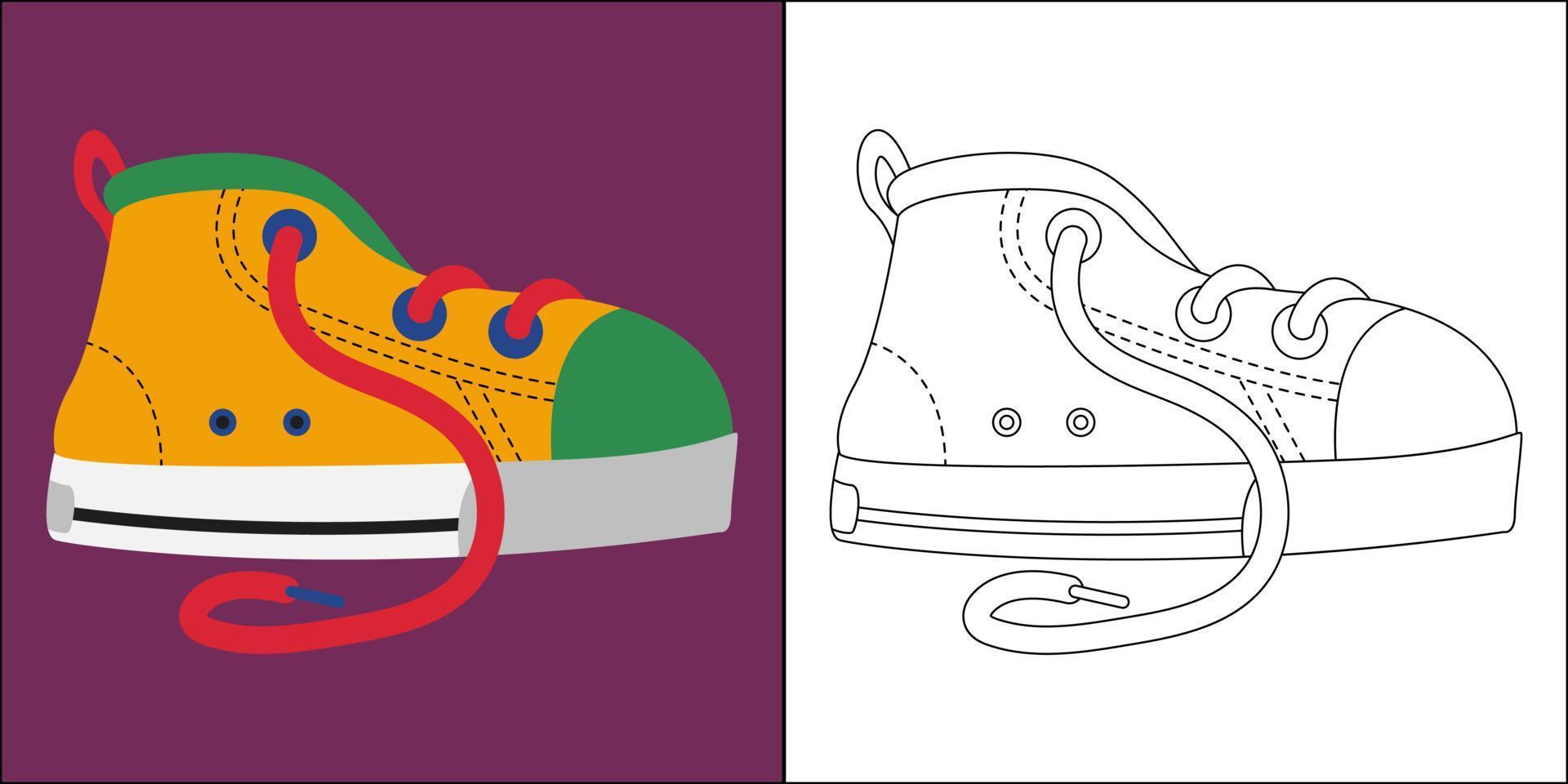 lindos zapatos para niños adecuados para la ilustración de vector de página para colorear de niños