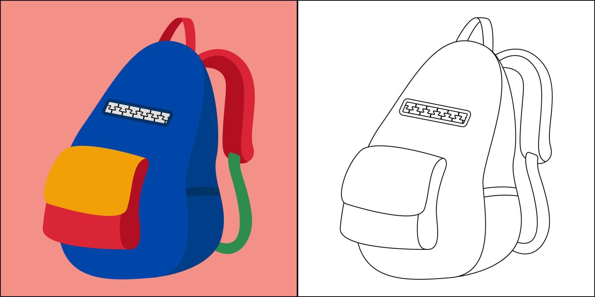 mochila adecuada para la ilustración de vector de página para colorear de niños