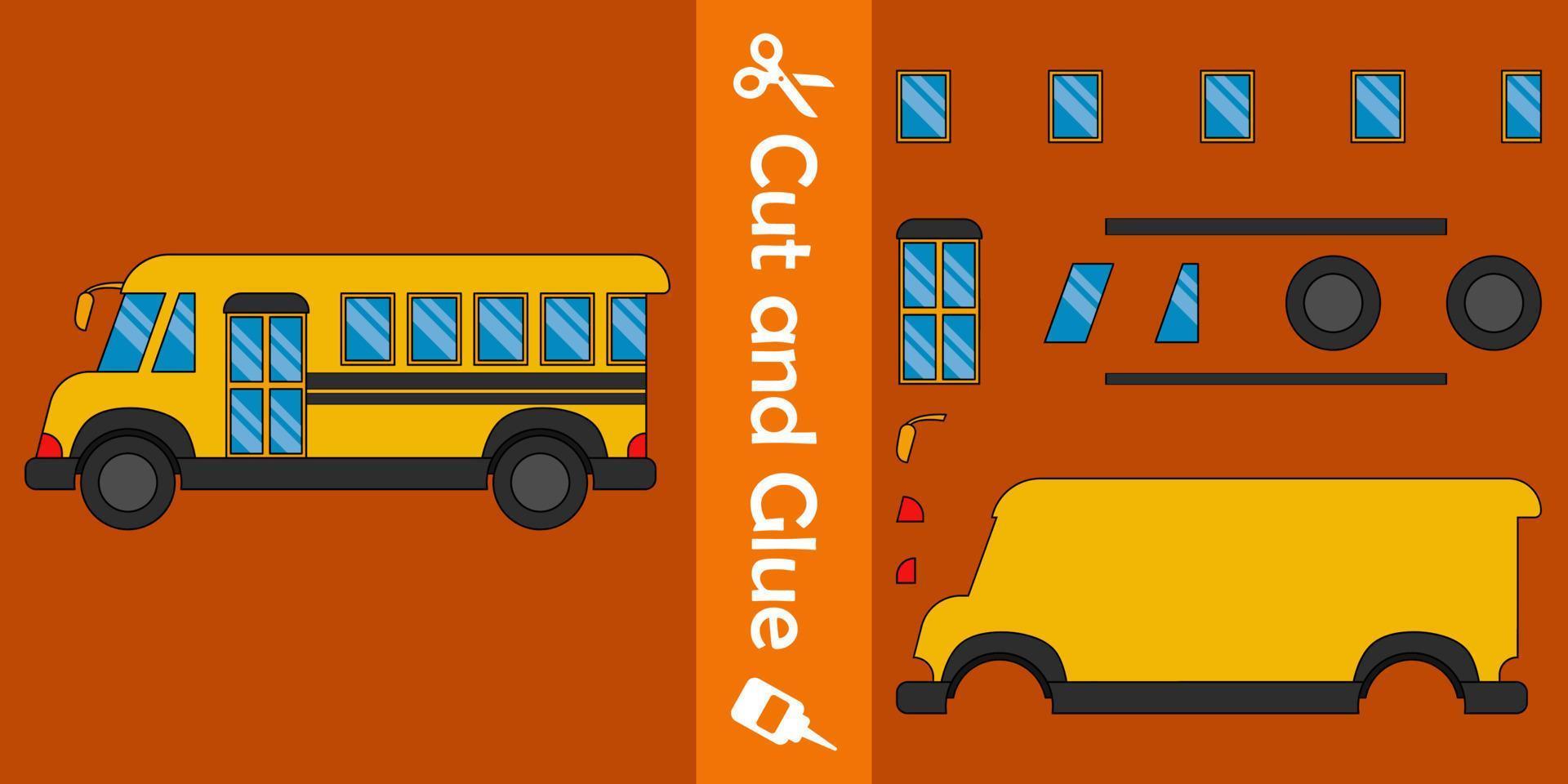 School bus. education paper game for children. cut and glue. vector illustration