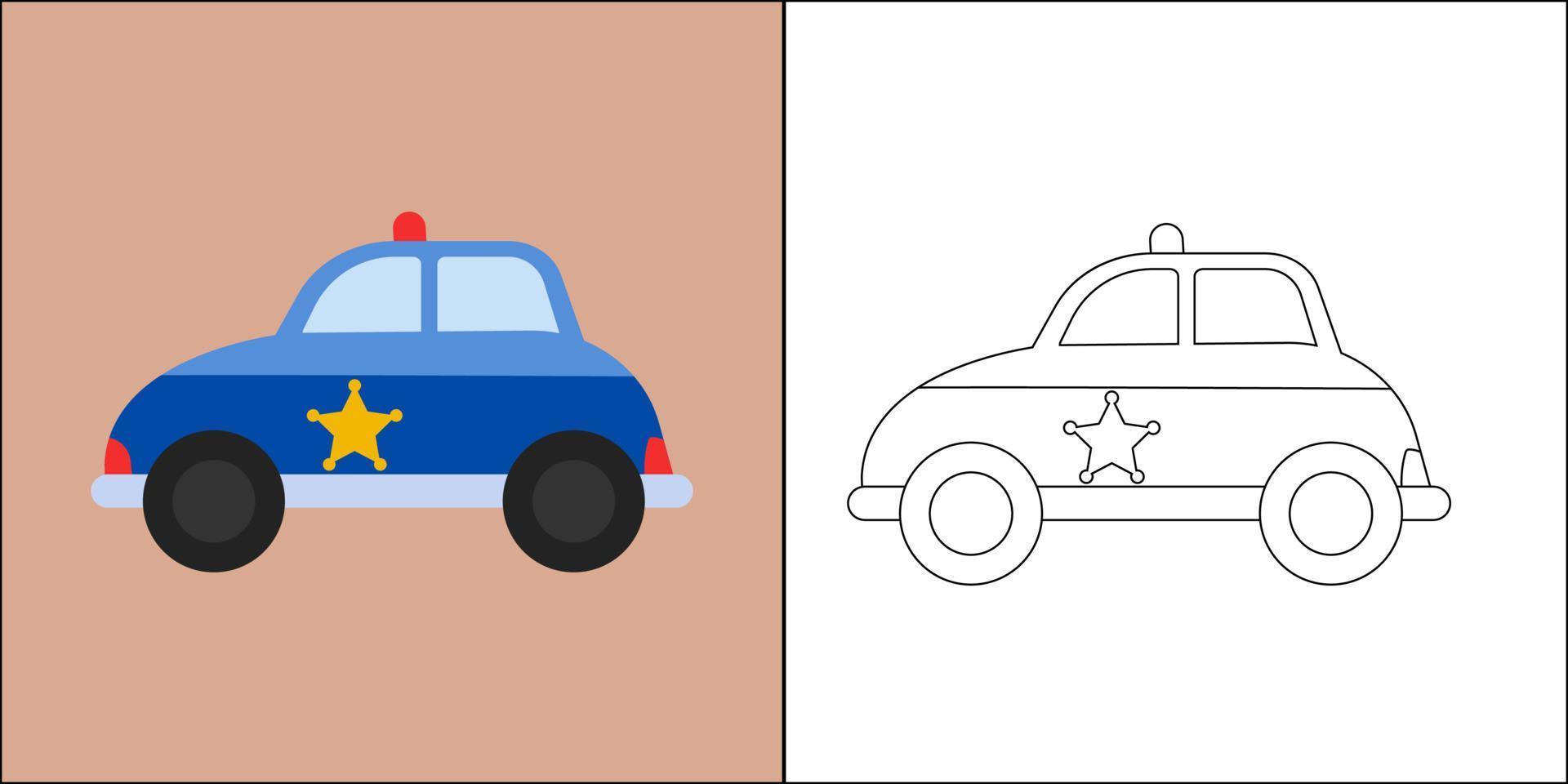 coche de policía adecuado para la ilustración de vector de página para colorear de los niños