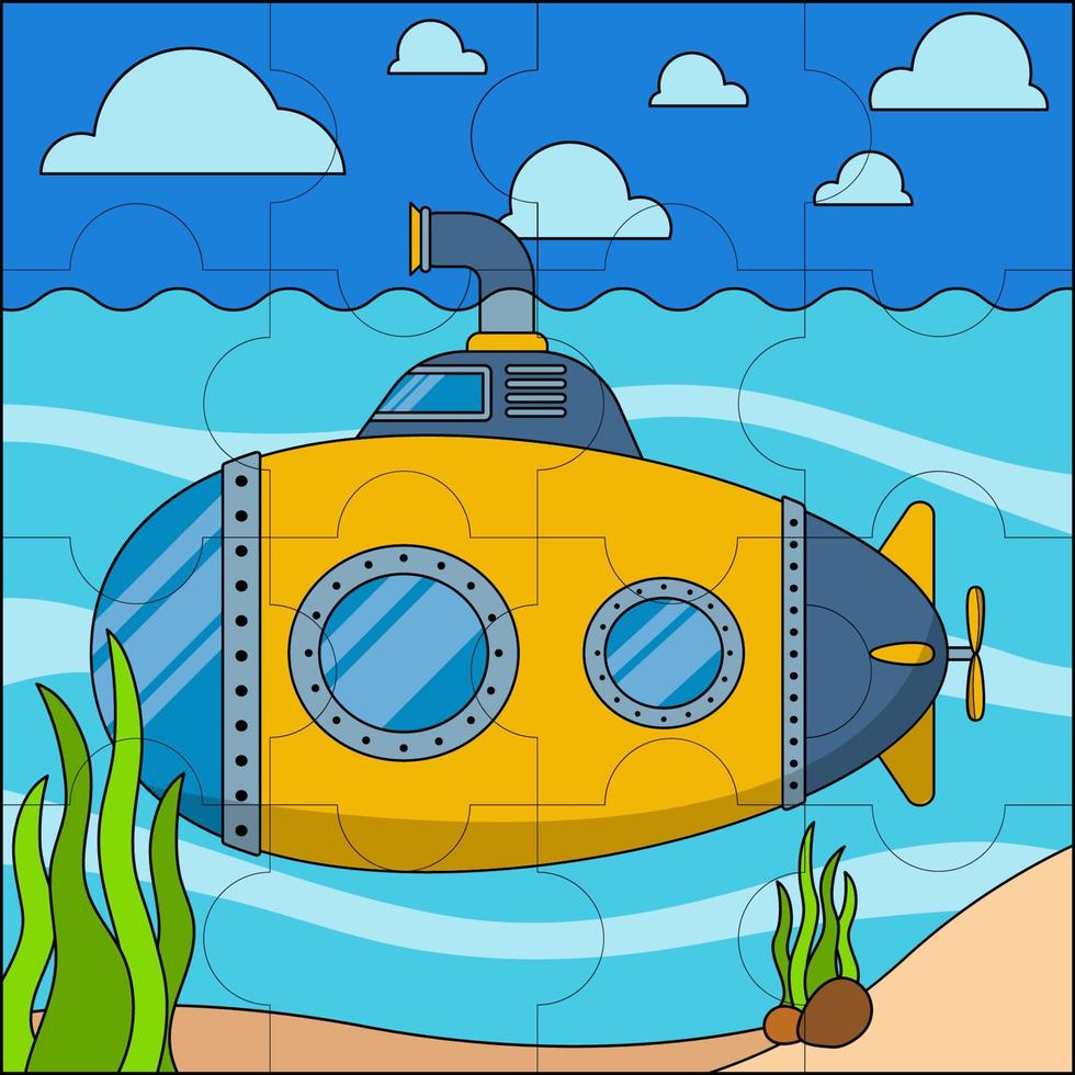 submarino en el mar adecuado para la ilustración de vector de rompecabezas infantil