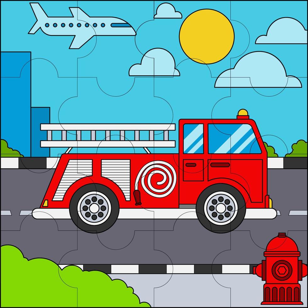 camión de bomberos o camión de bomberos adecuado para ilustraciones de vectores de rompecabezas para niños