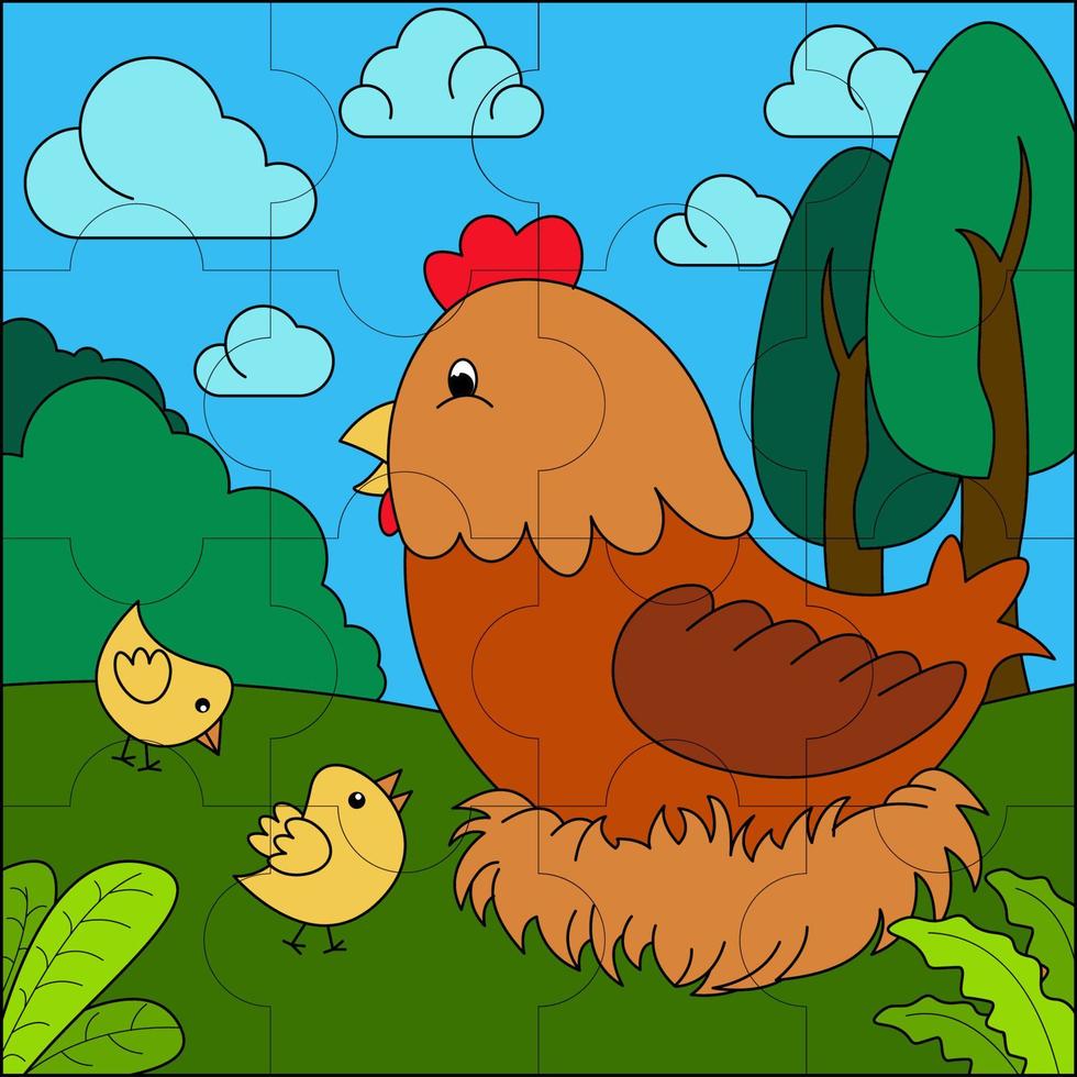 Menos terciopelo Papá gallina madre y dos pollitos adecuados para la ilustración de vector de rompecabezas  infantil 7632791 Vector en Vecteezy