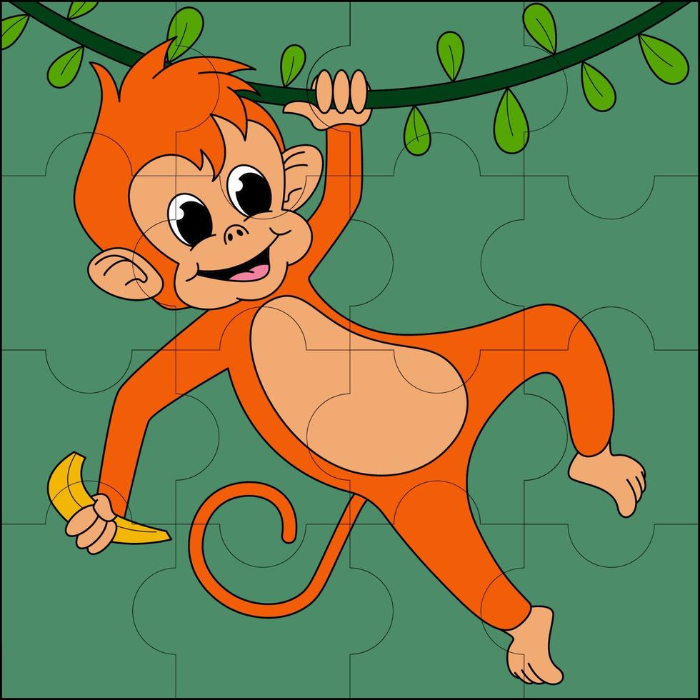 Monkey holding banana suitable for children's puzzle vector illustration