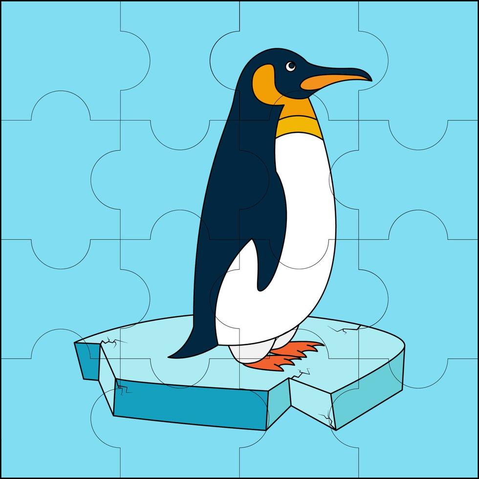 Penguin on ice suitable for children's puzzle vector illustration