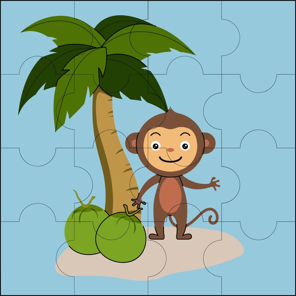 lindo mono con coco adecuado para la ilustración de vector de rompecabezas de niños