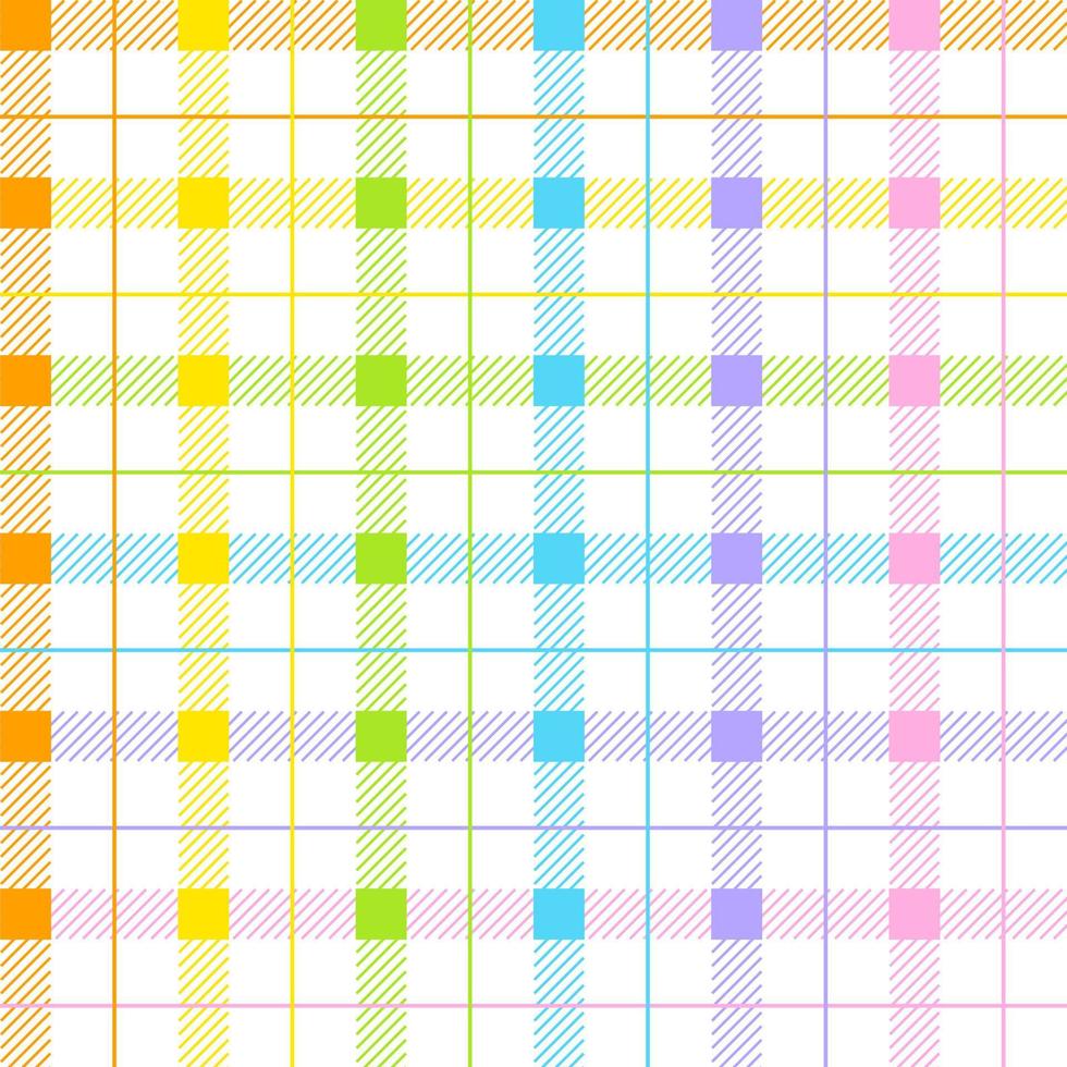 Pastel Rainbow Cute Line Stripe Striped Plaid Checkered Scott Tartan Gingham Cartoon Vector Seamless Pattern Print Background