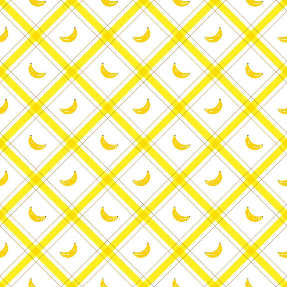 cuco plátanos fruta elemento amarillo marrón diagonal raya rayado raya inclinar a cuadros tartán búfalo scott guinga modelo apartamento dibujos animados vector patrón imprimir fondo comida