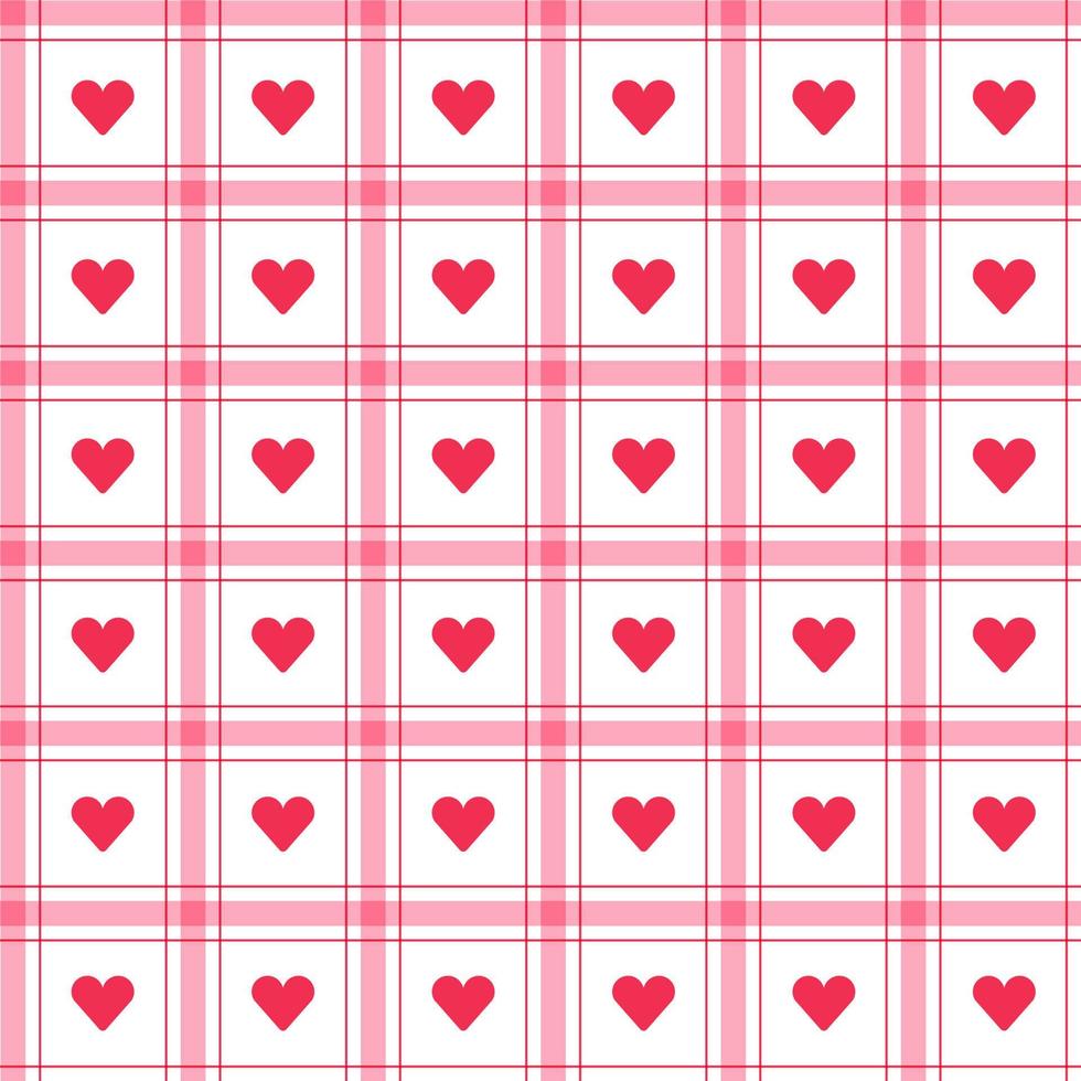 lindo corazón amor cariñoso día de san valentín elemento rojo rosa raya rayado línea inclinar a cuadros tartán búfalo scott guinga modelo dibujos animados vector patrón sin costura imprimir fondo