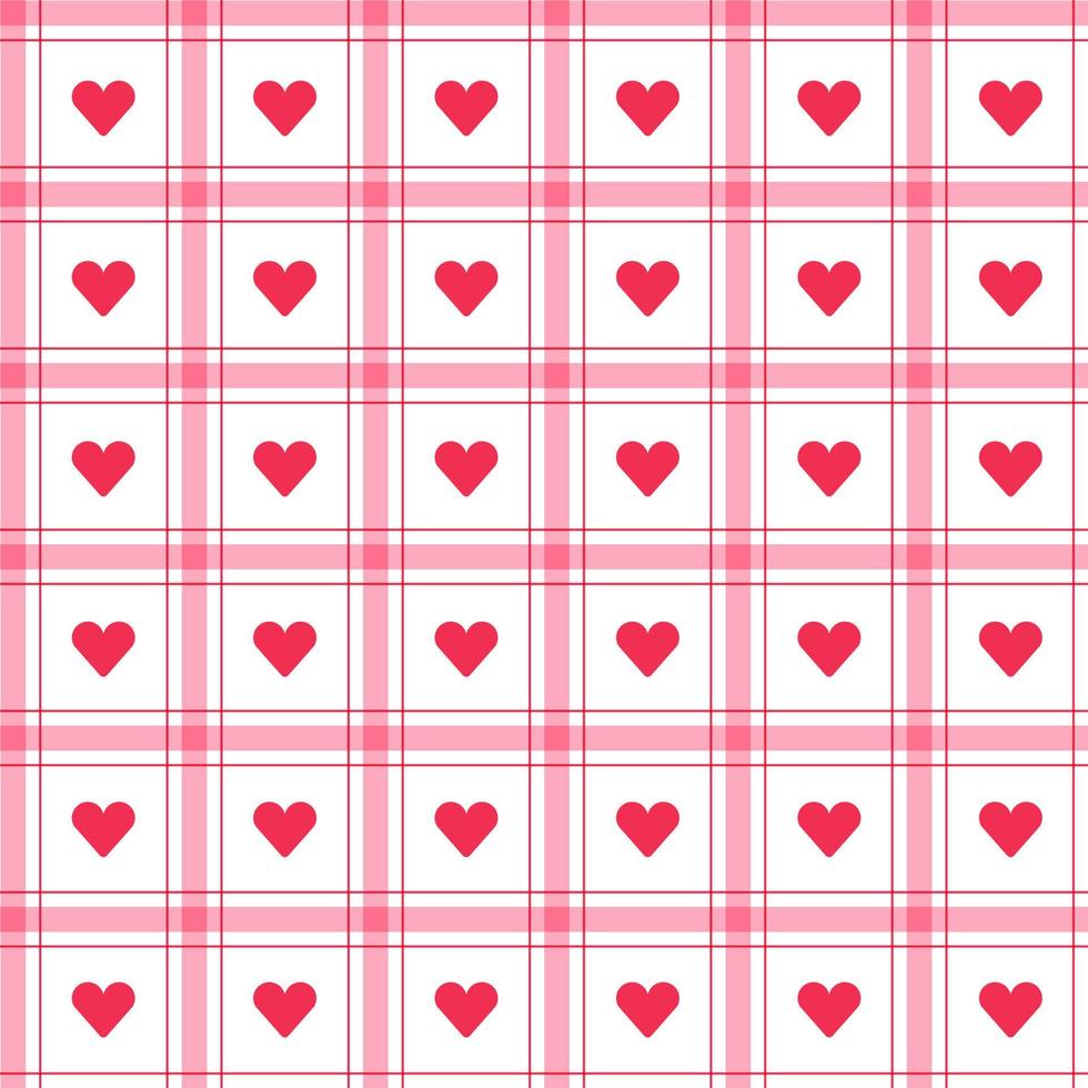 Cute Heart Love Caring Valentines Day Element Red Pink Stripe Striped Line Tilt Checkered Plaid Tartan Buffalo Scott Gingham Pattern Cartoon Vector Seamless Pattern Print Background