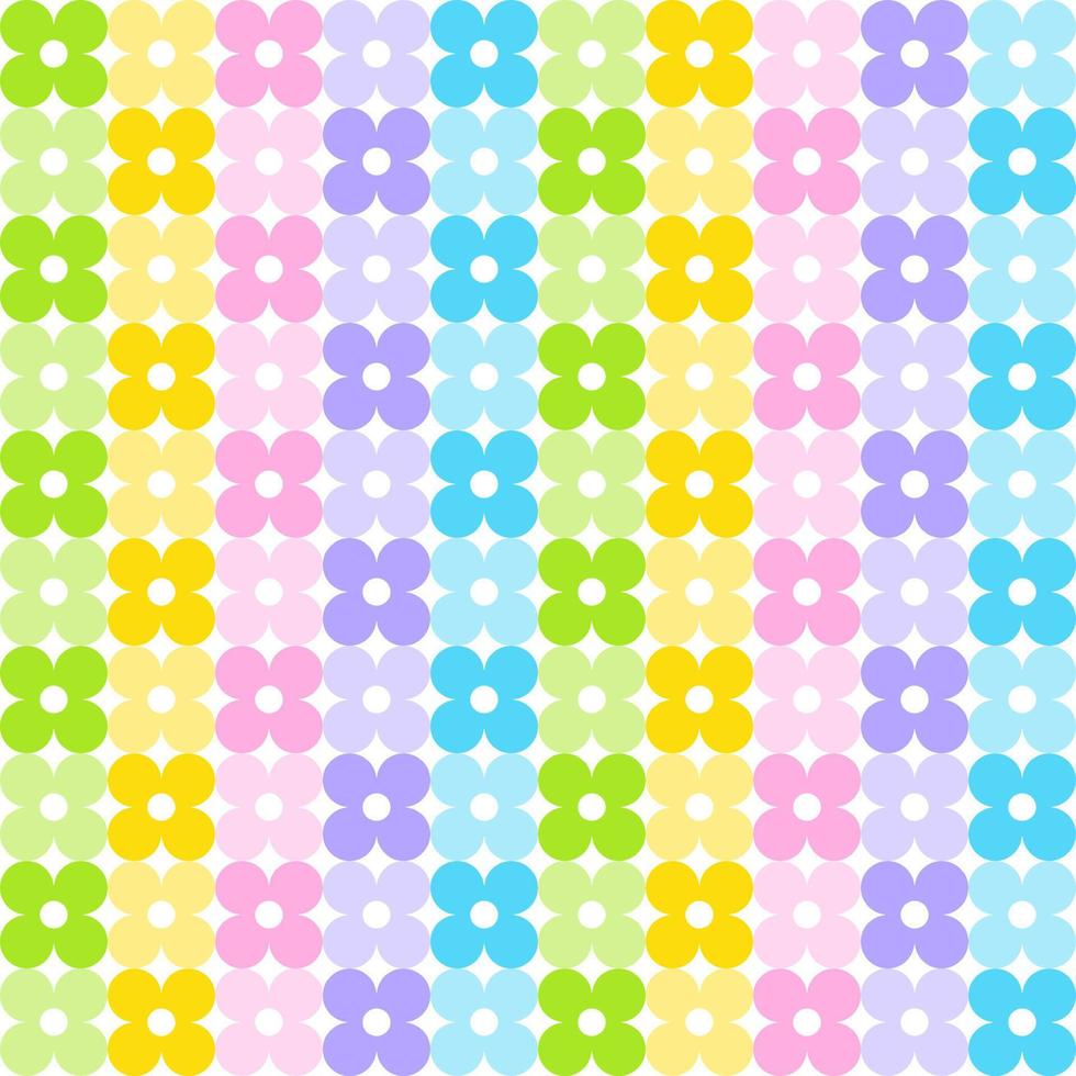 Cute Pastel Rainbow Daisy Flower Element Gingham Checkered Tartan Plaid Scott Pattern Illustration Wrapping Paper, Picnic Mat, Tablecloth, Fabric Background vector