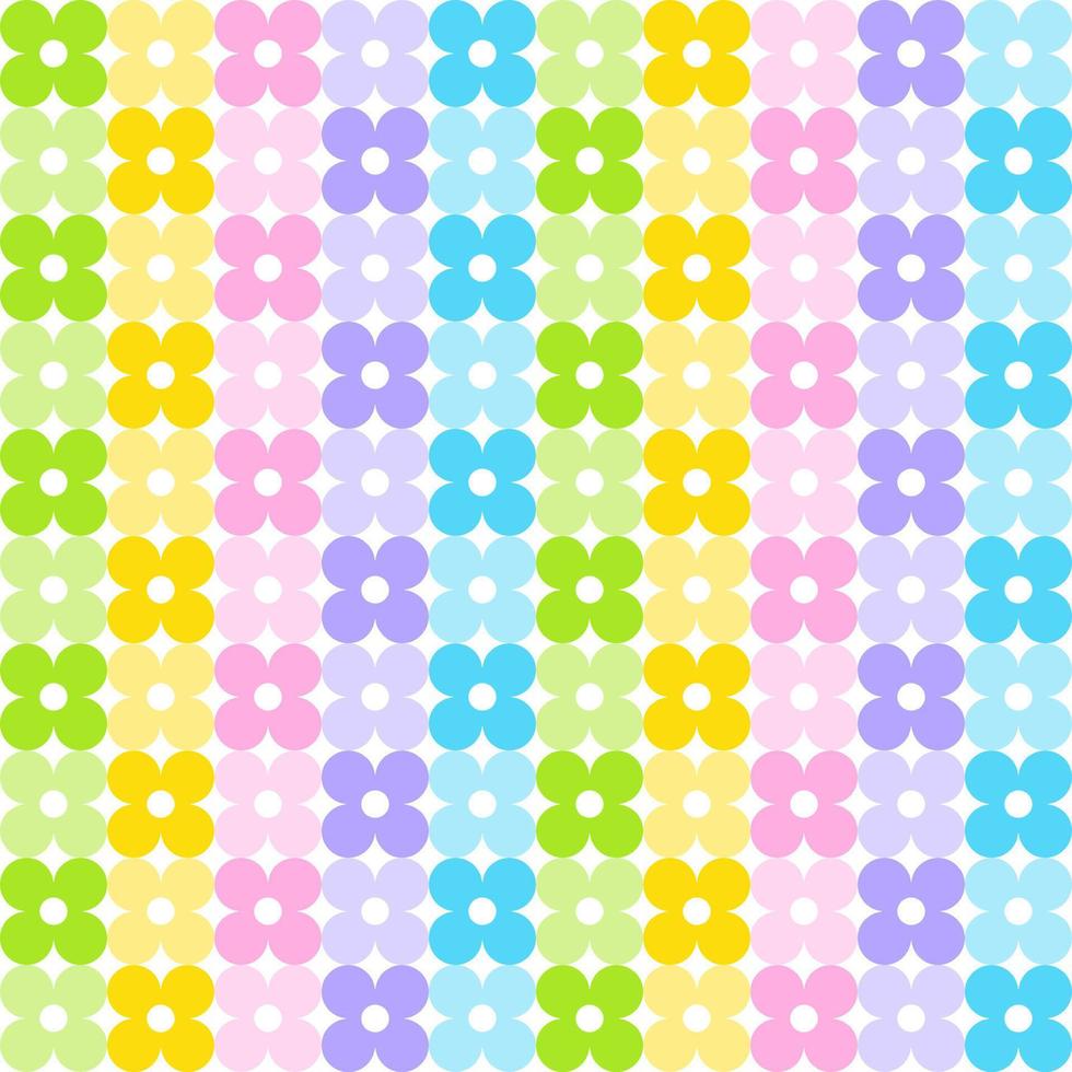 Cute Pastel Rainbow Daisy Flower Element Gingham Checkered Tartan Plaid Scott Pattern Illustration Wrapping Paper, Picnic Mat, Tablecloth, Fabric Background vector