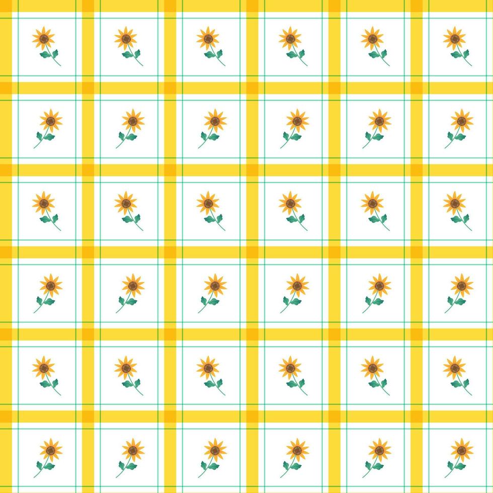 lindo girasol elemento amarillo verde raya línea rayada inclinación a cuadros cuadros tartán búfalo scott gingham patrón ilustración papel de regalo, alfombra de picnic, mantel, fondo de tela vector