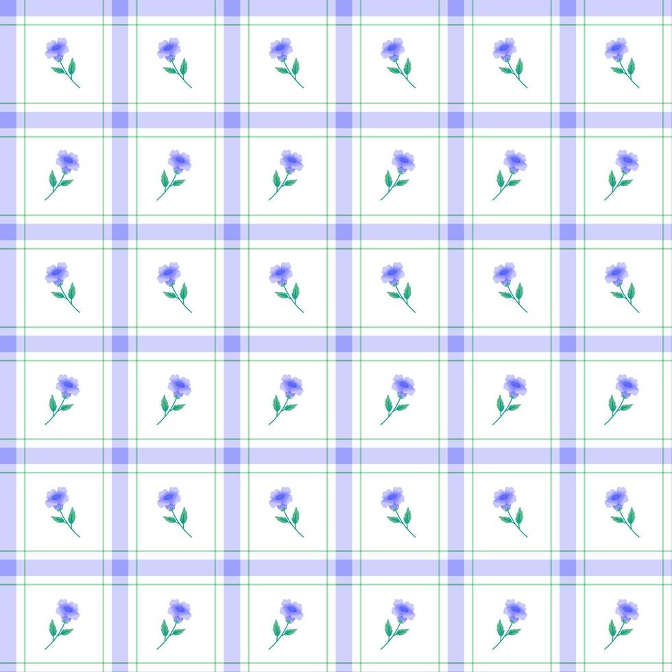 Cute Viola Violet Flower Element Lilac Violet Purple Stripe Striped Line Tilt Checkered Plaid Tartan Scott Gingham Pattern Illustration Wrapping Paper, Picnic Mat, Tablecloth, Fabric Background vector