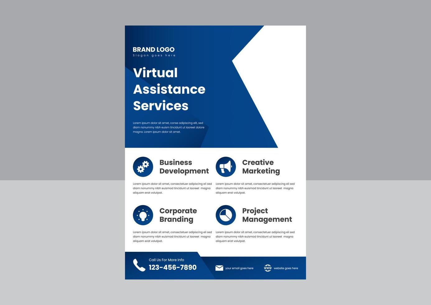 diseño de folleto de póster de servicio de asistente virtual. folleto de servicio virtual de entrada de datos. su plantilla de póster de servicio de asistente virtual vector