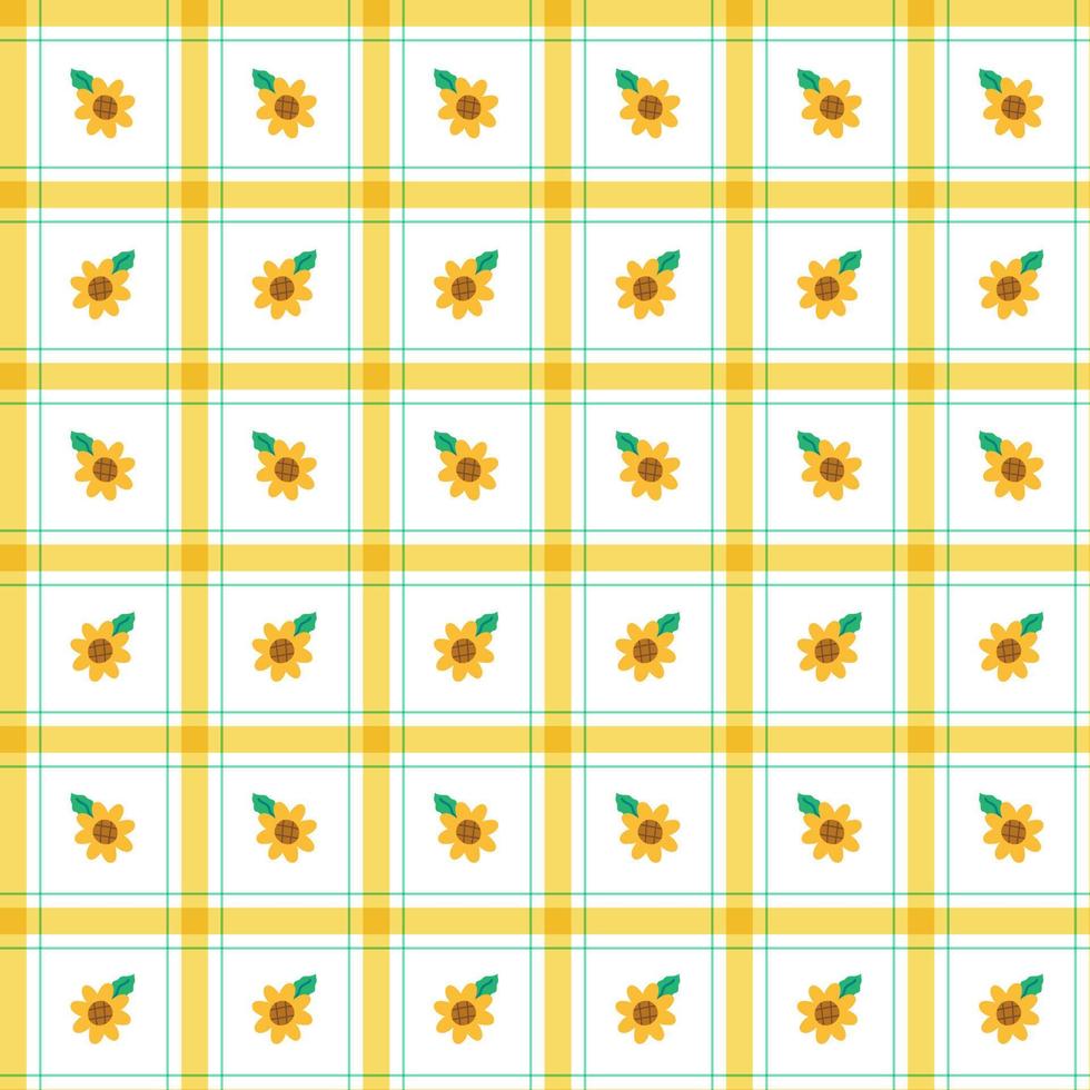 Cute Sunflower leaf Element Yellow Green Stripe Striped Line Tilt Checkered Plaid Tartan Buffalo Scott Gingham Pattern Illustration Wrapping Paper, Picnic Mat, Tablecloth, Fabric Background vector