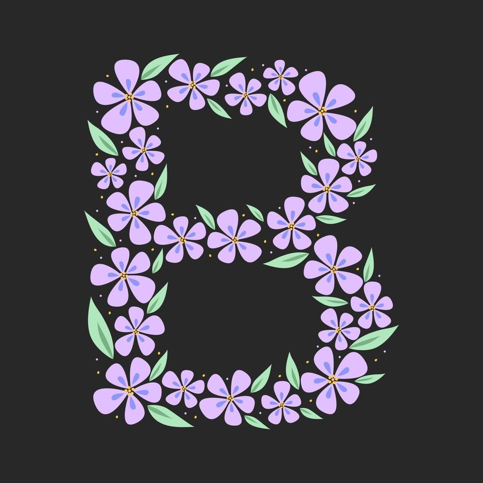alfabeto botánico floral. letra b dibujada a mano vintage. carta con plantas y flores. letras vectoriales aisladas en blanco vector