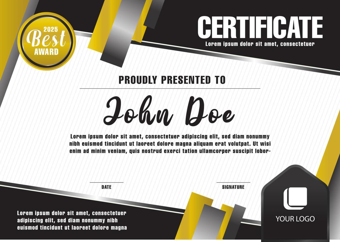 certificado elegante blanco y negro vector