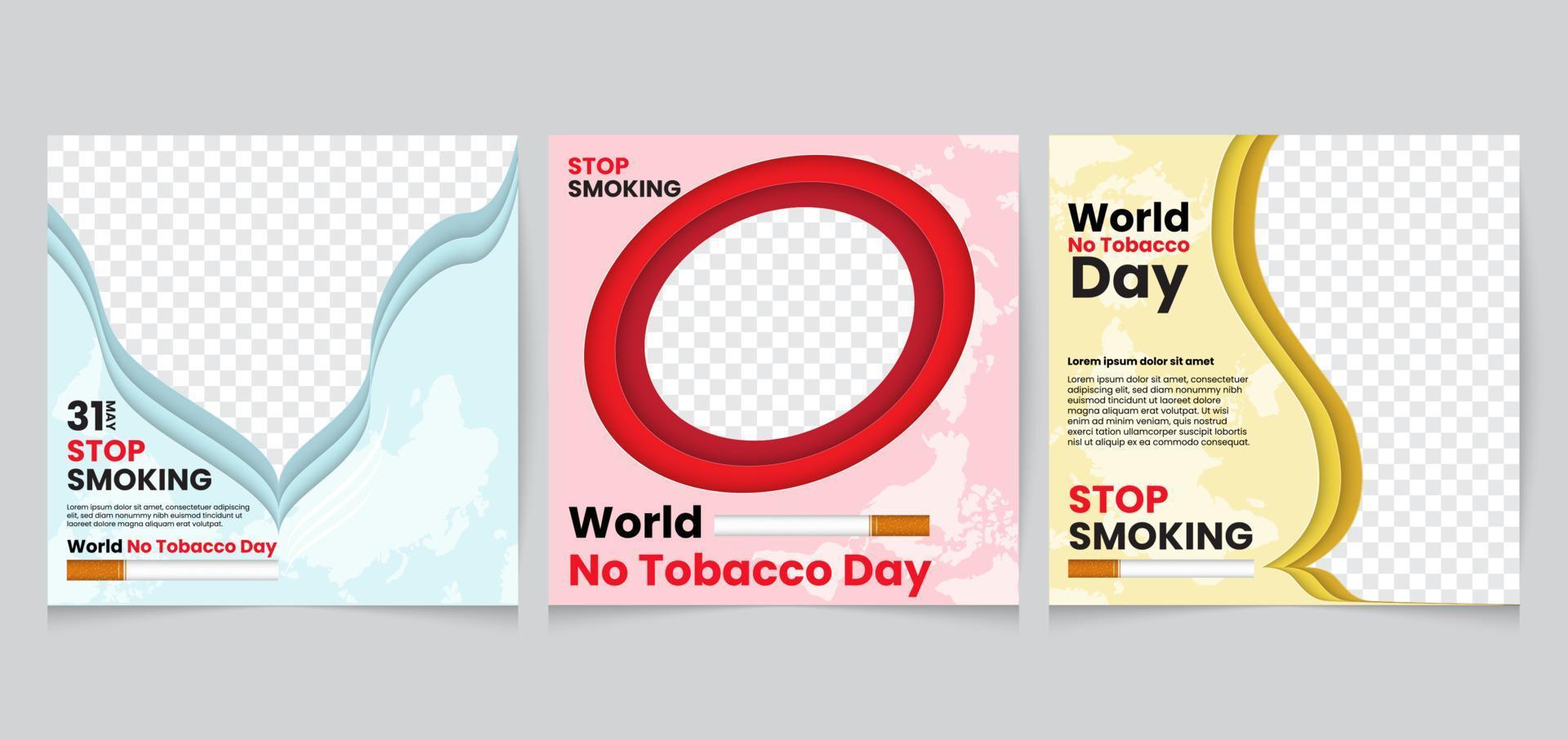 día mundial sin tabaco. Publicaciones en redes sociales por el día mundial sin tabaco. vector