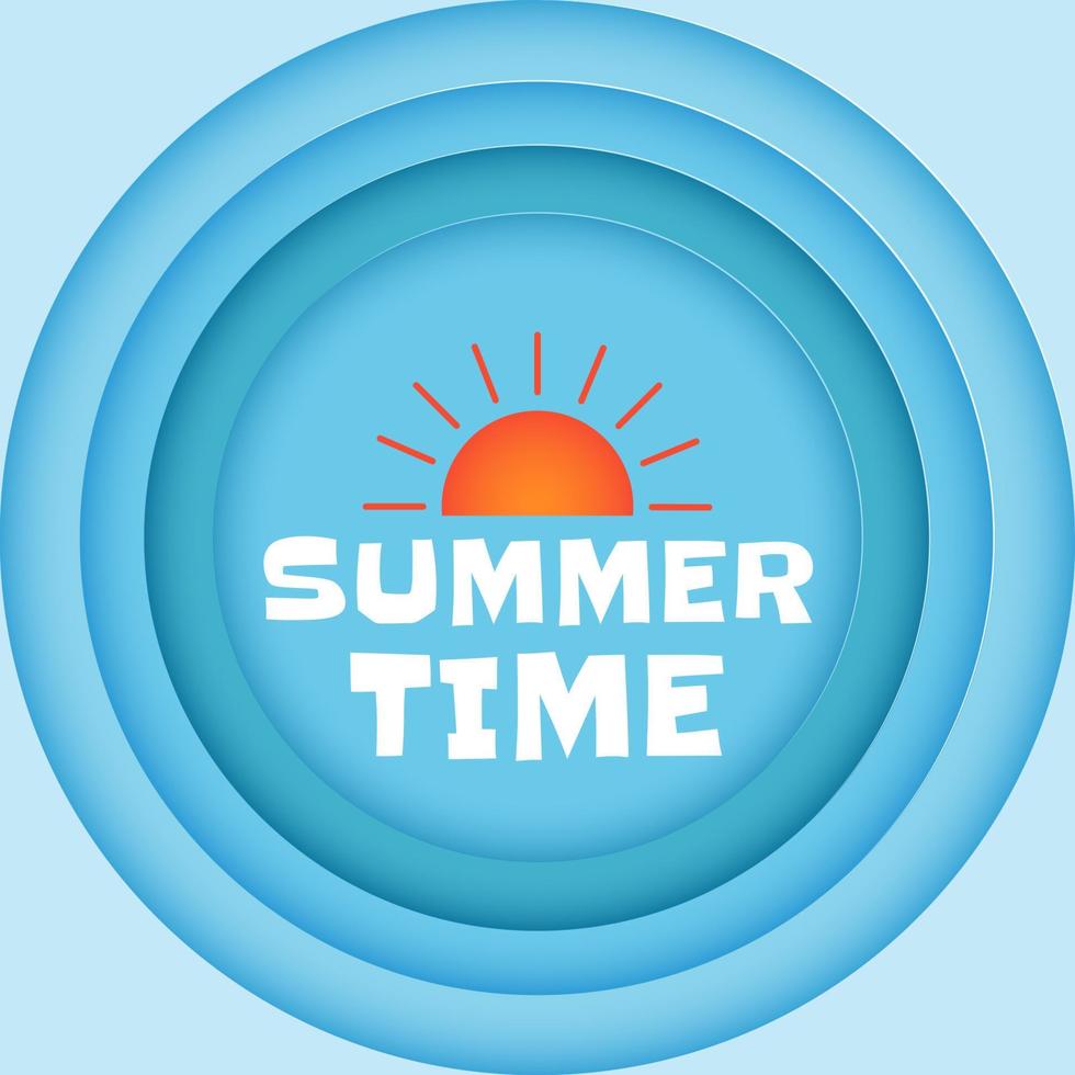 Summer time background with sun in paper cut circle vector