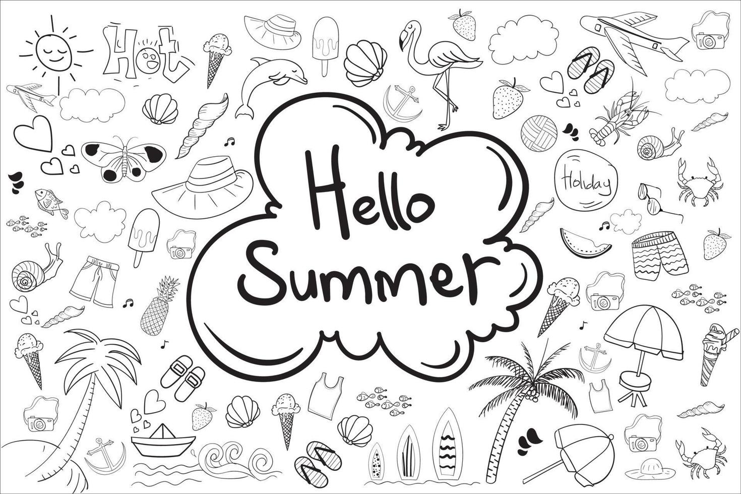 hand drawn doodle vector sketch set of summer elements