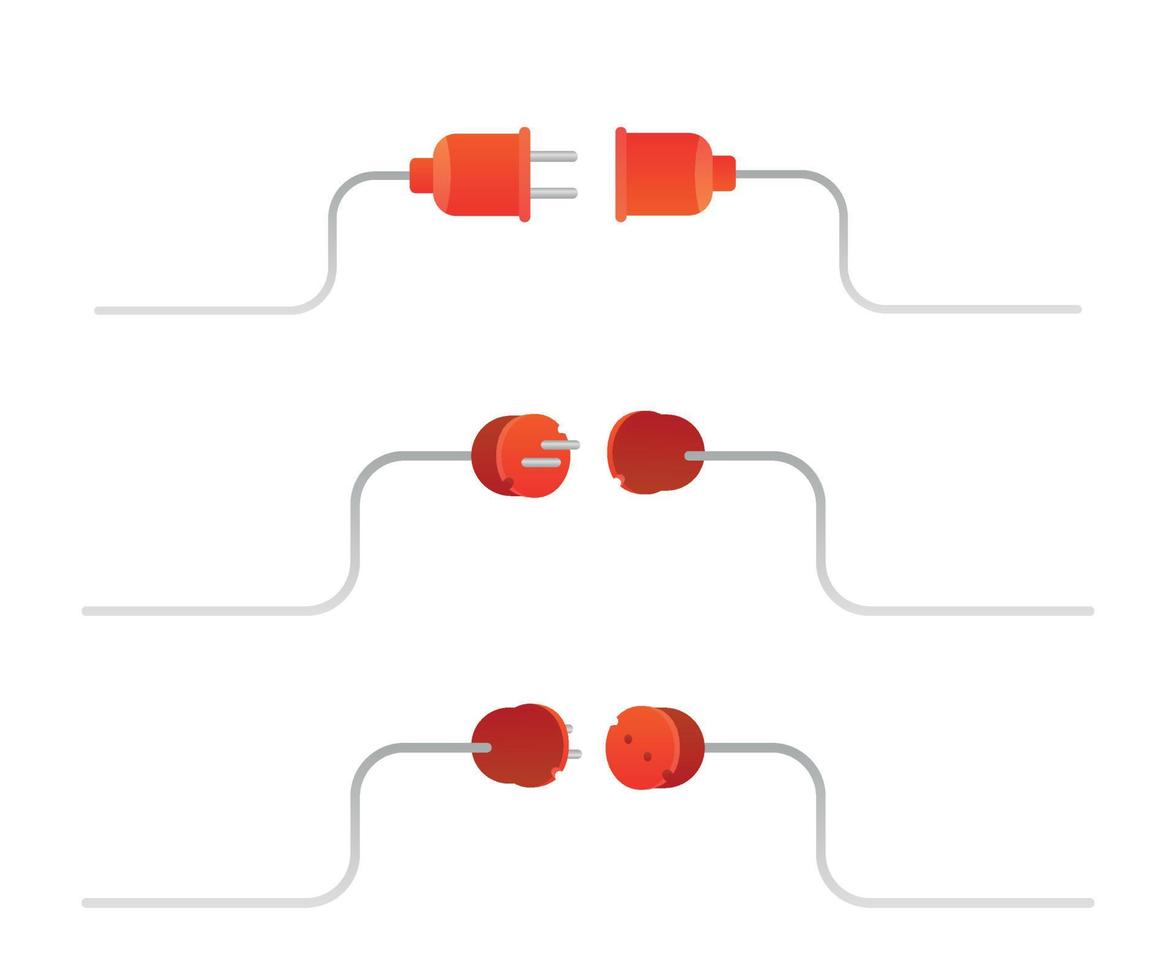 Electrical plug and socket disconnected. Electrical socket with plug. The concept of connection. Site connection concept with error 404. Wire, cable power outage, vector illustration