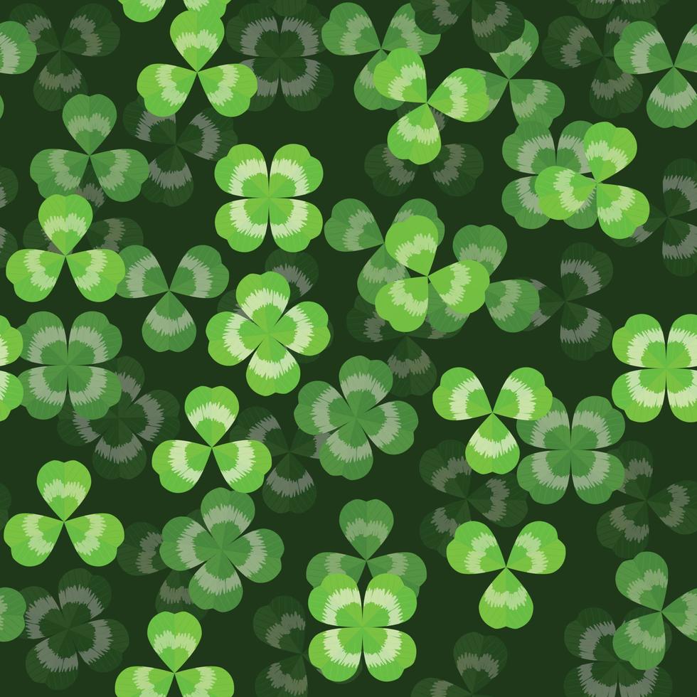 Realistic clover trefoil leaf seamless green pattern vector shamrock template for St. Patrick's day.
