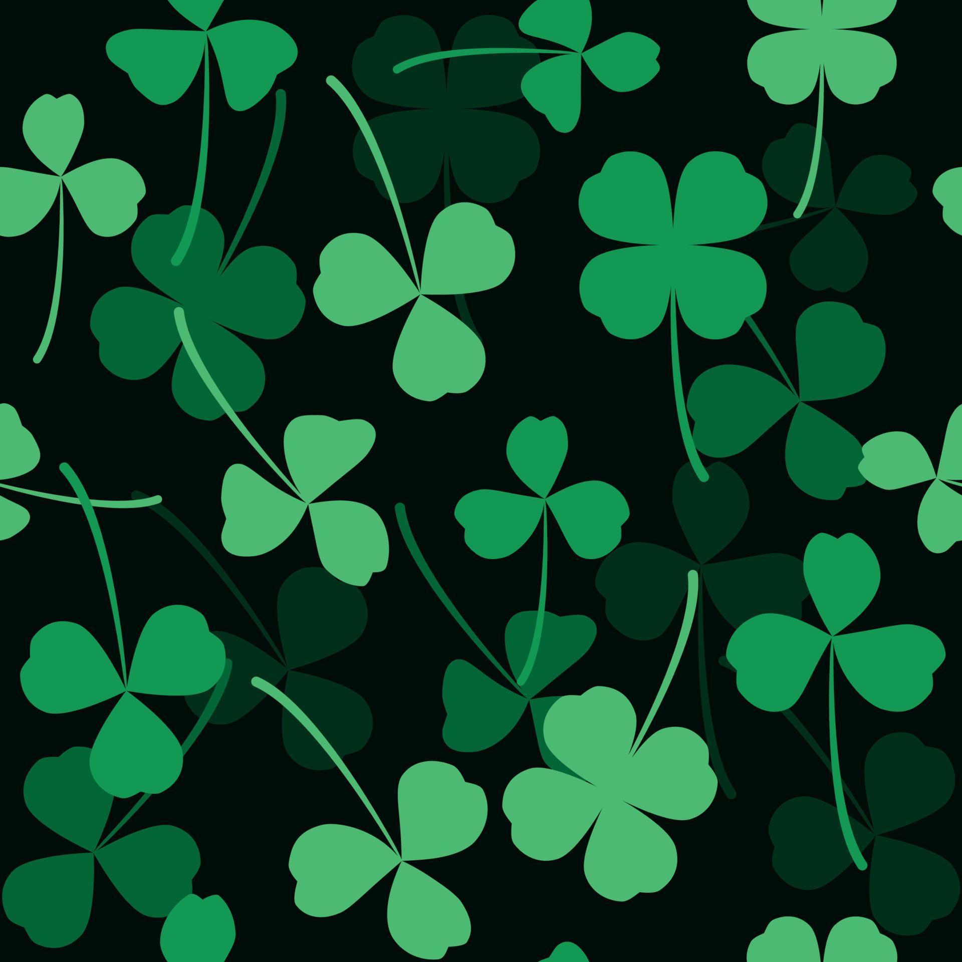 Green dark pattern clover leaf seamless vector shamrock template for St