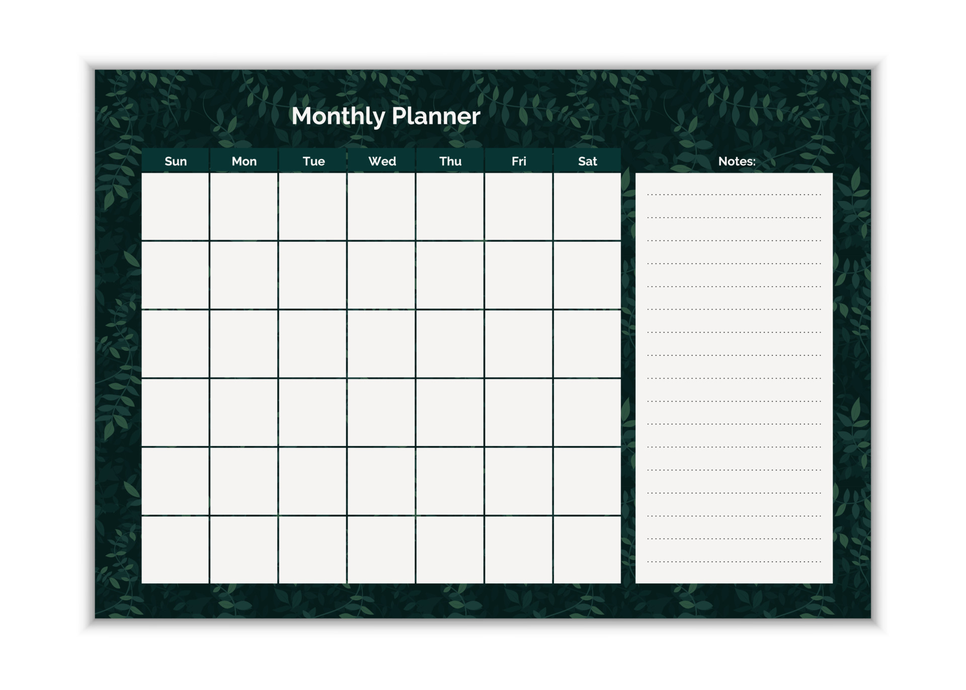 Monthly Planner to do list, notes. Printable schedule, calendar for