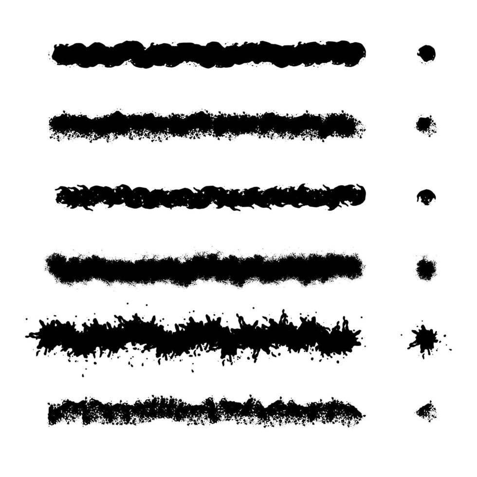 Set of grunge vector brushes for illustrator, ink paint, splash, spray, chalk texture for drawing, sketching. Stroke for vintage design illustration.