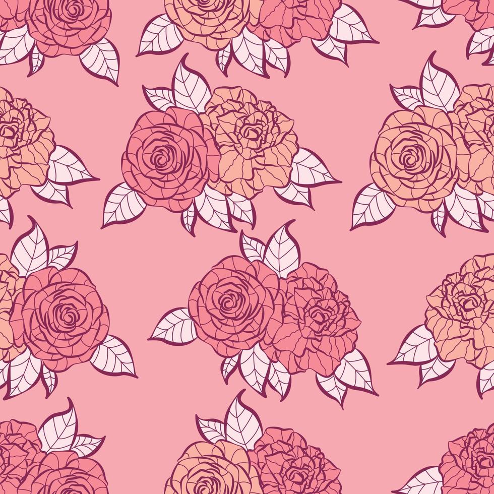 moderno diseño de patrones sin fisuras de flores de rosas tropicales. de patrones sin fisuras con flores y hojas de primavera. fondo dibujado a mano. patrón floral para papel tapiz o tela. azulejo botánico. vector