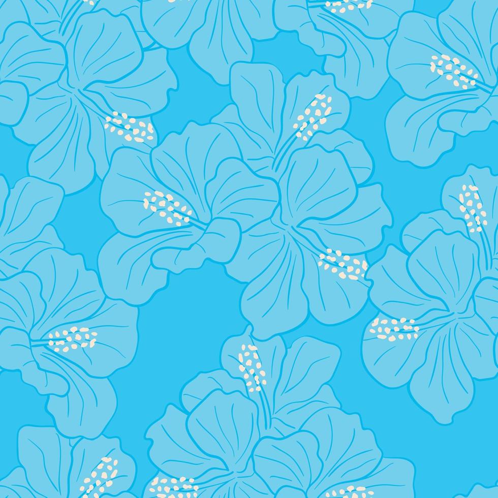 Modern tropical flowers seamless pattern design. Hibiscus flowers background. Exotic jungle wrapping paper. Beautiful print with hand drawn exotic plants vector