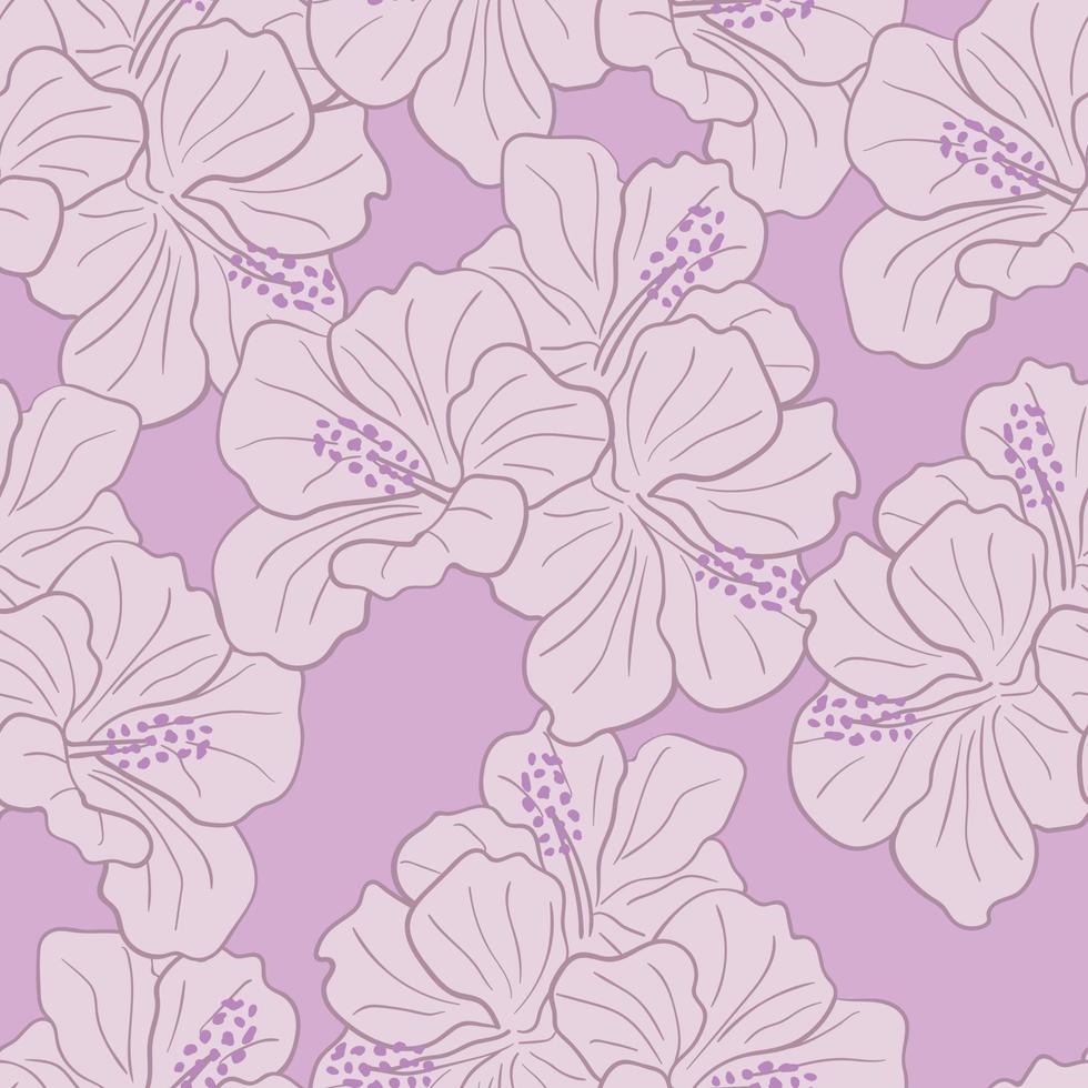 diseño de patrones sin fisuras de flores tropicales modernas. fondo de flores de hibisco. papel de regalo de selva exótica. hermoso estampado con plantas exóticas dibujadas a mano vector