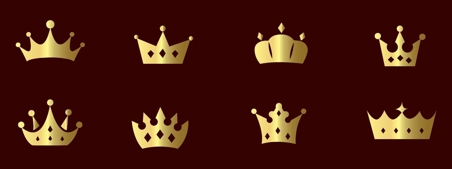 coloque la corona dorada sobre fondo marrón. colección de premios de corona para ganadores, campeones, liderazgo. elementos vectoriales aislados para logotipo, etiqueta, juego, hotel, diseño de una aplicación. vector