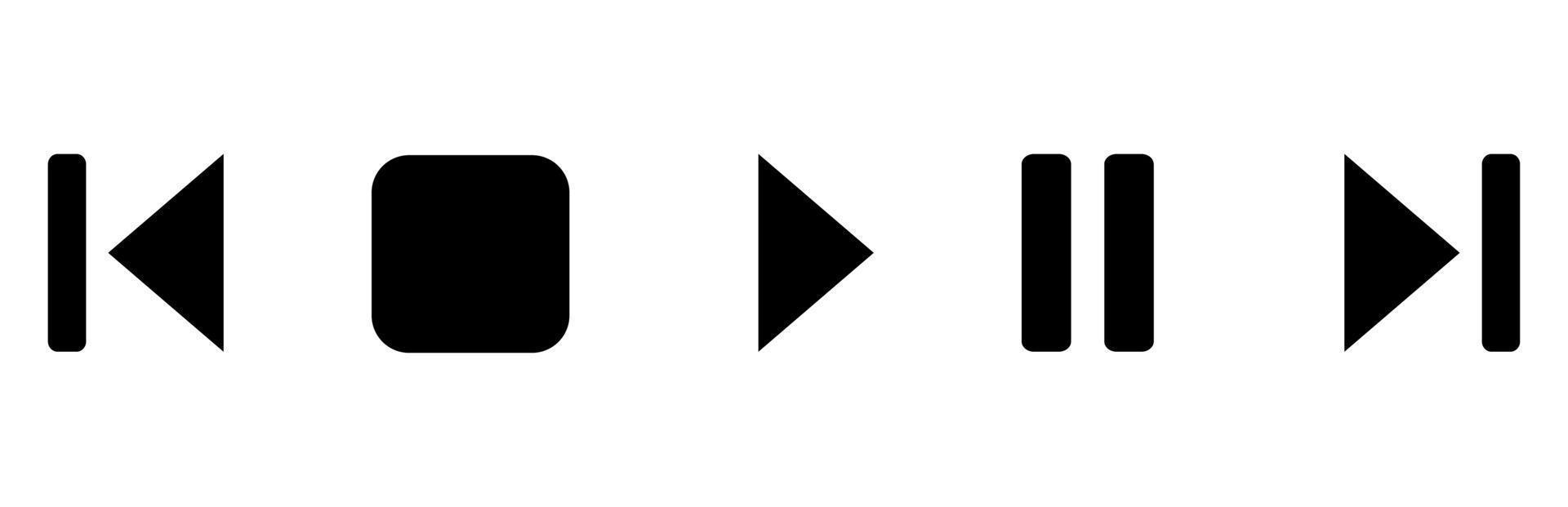 Play, stop and pause buttons for video audio player. Set of media player button icons. Vector illustration.