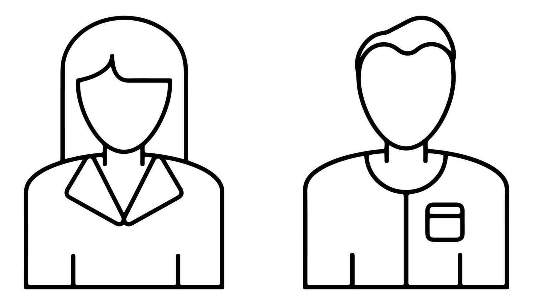 icono lineal del personal de la empresa. hombre y mujer en uniforme. representantes comerciales oficiales. ilustración vectorial trazo editable. vector