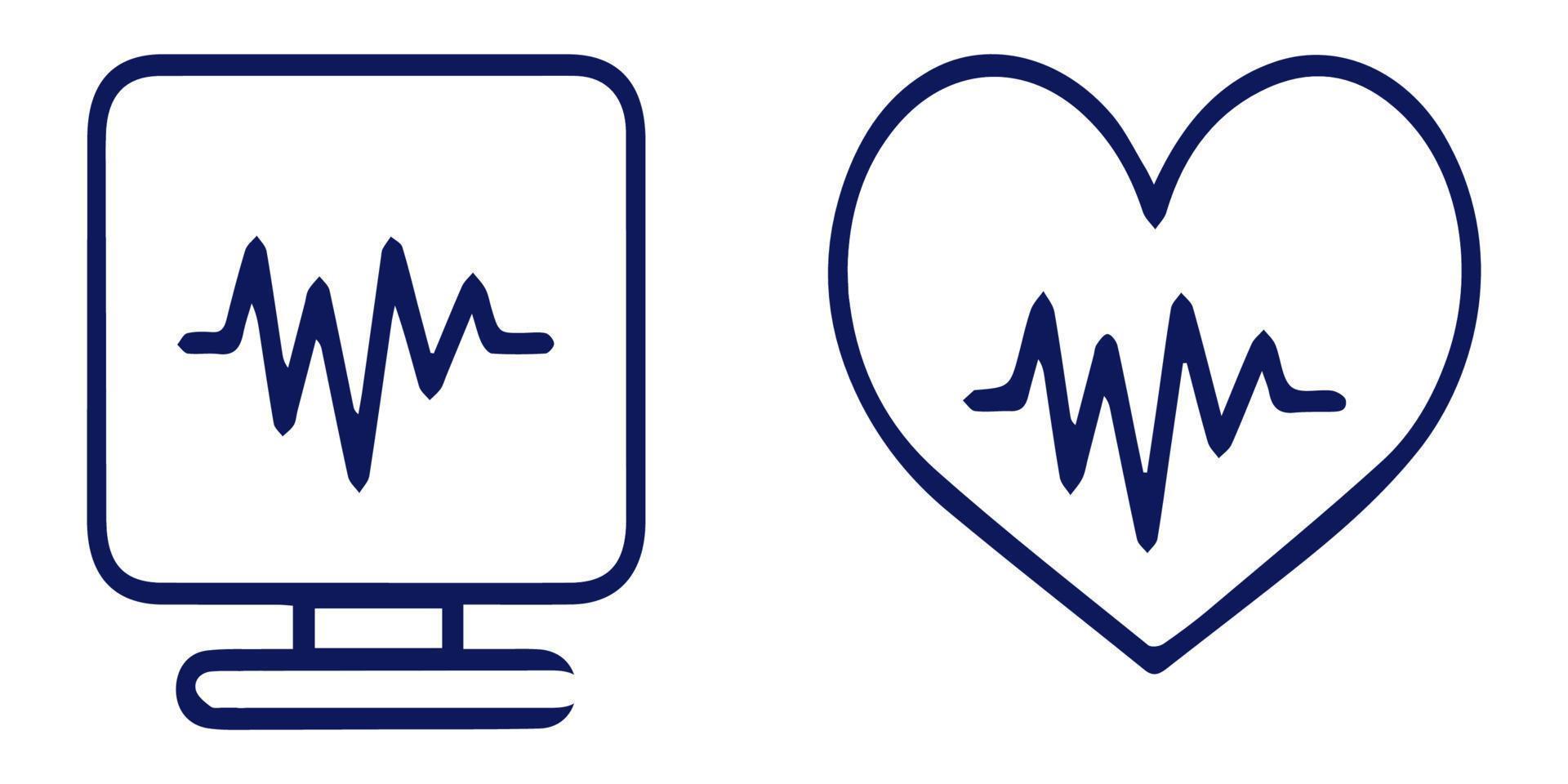 Heart line icon and monitor with heart rate chart. Vector illustration.