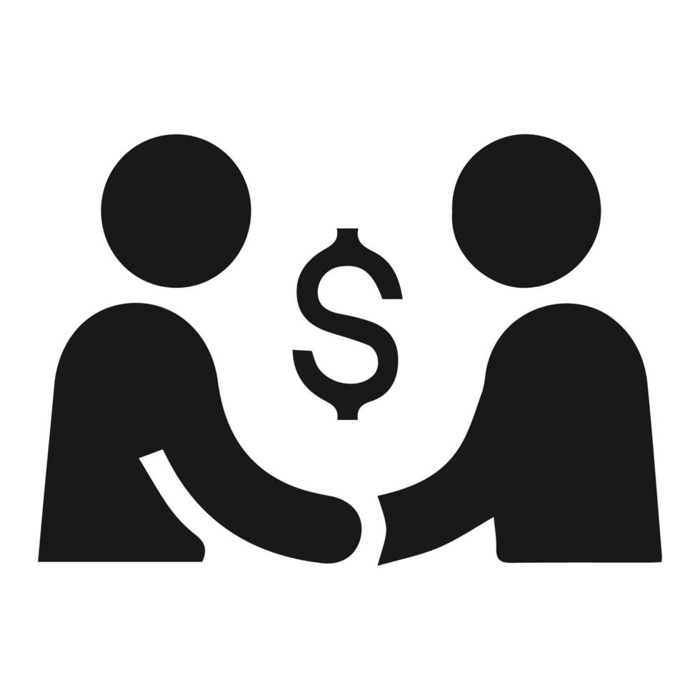 Business people shaking hands icon. Businessmen making a deal. Money investment concept. Dollar symbol. Vector illustration.