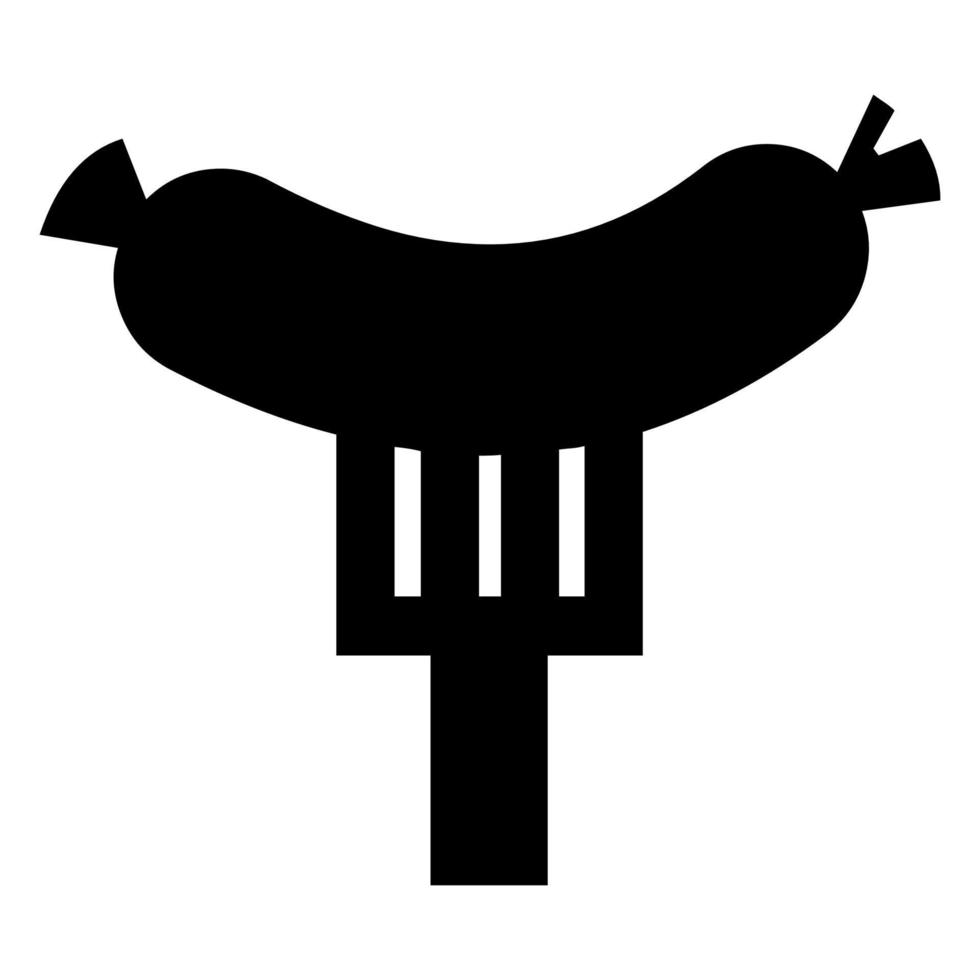 salchicha a la parrilla en tenedor iconos negros planos sólidos sobre fondo blanco. ilustración vectorial vector