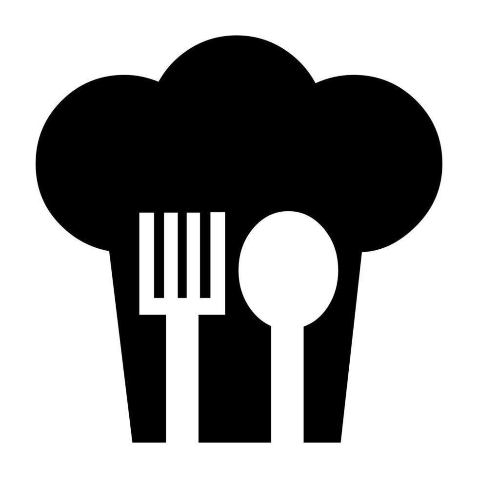 Chef hat icon with spoon and fork on white background. Vector illustration.